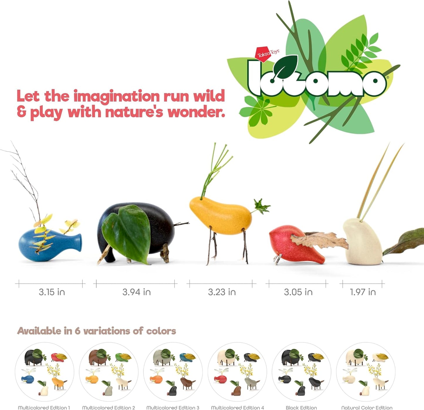 Taksa Toys Locomo Family Resources for Learning, Natural Wooden Animal Figures for Outdoor-Loving Kids Ages 3 4 5 6 7+ Year Old, Boys Girls Creativity, Wood Toys, Montessori Waldorf Toys (Set of 5)