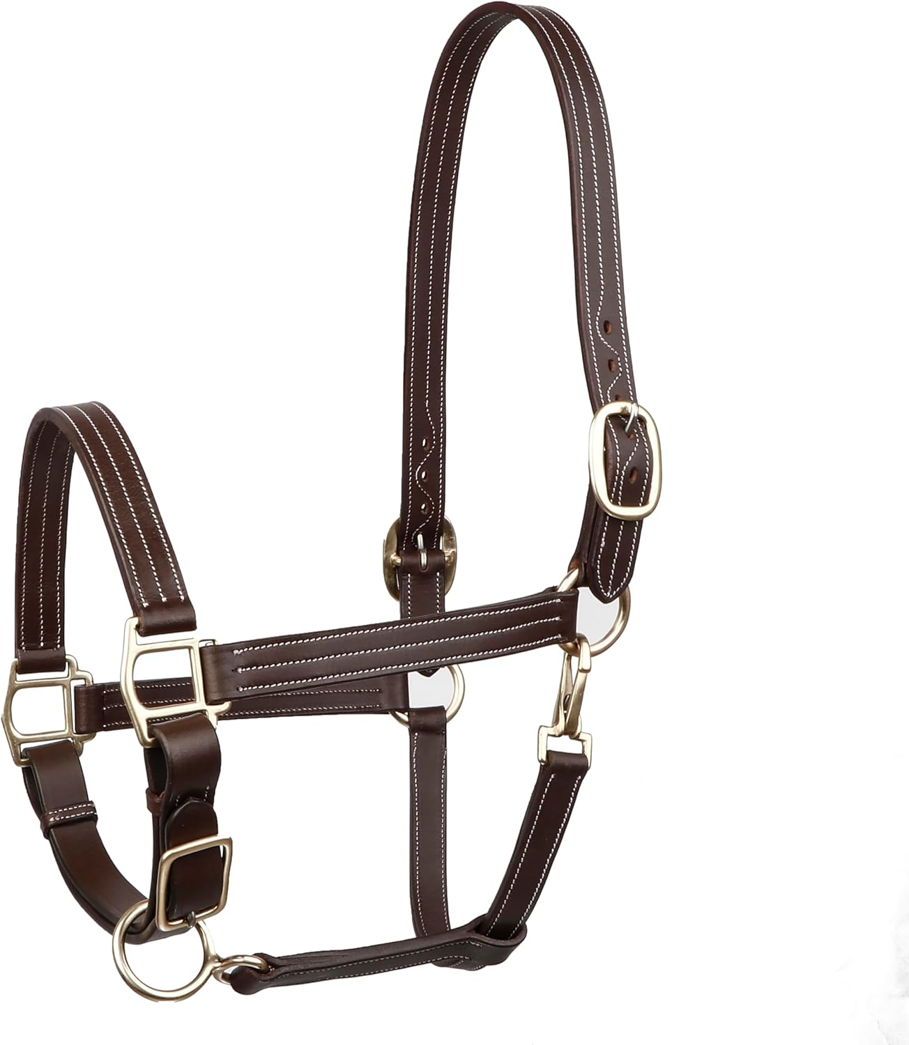 Triple Stitch Leather Horse Halter, Adjustable Design, Fancy Stitching, Solid Brass Hardware