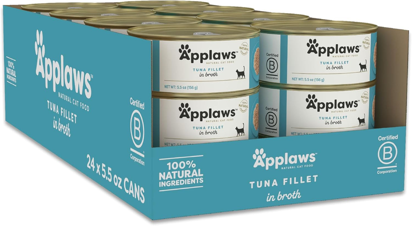 Applaws Natural Wet Cat Food in Broth, Limited Ingredient Canned Wet Cat Food, No Additives, Made with Natural Ingredients, Tuna Fillet Broth (6 x 5.5oz Cans)