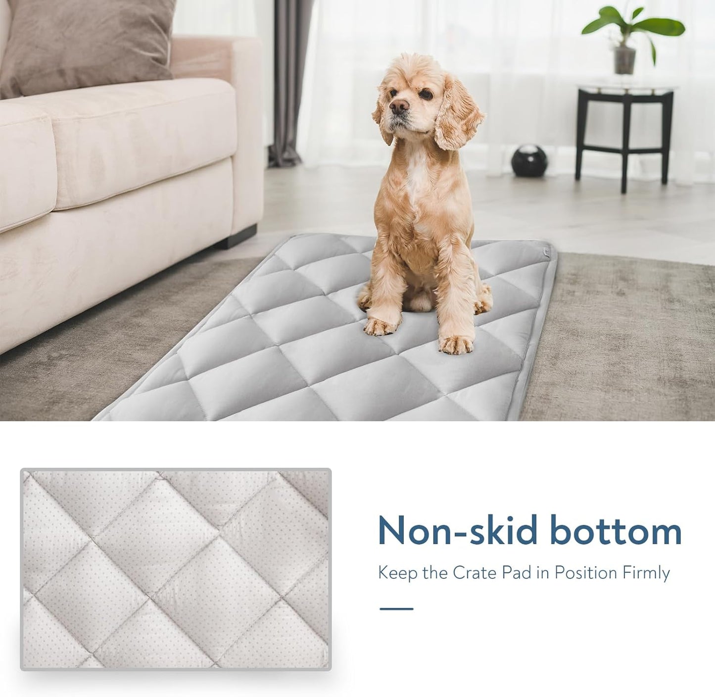 Magik & Kover Dog Crate Pad 2 Pack, Soft Dog Crate Mat with Anti-Slip Bottom, Machine Washable Kennel Pad, Fits 24 Inch, Grey