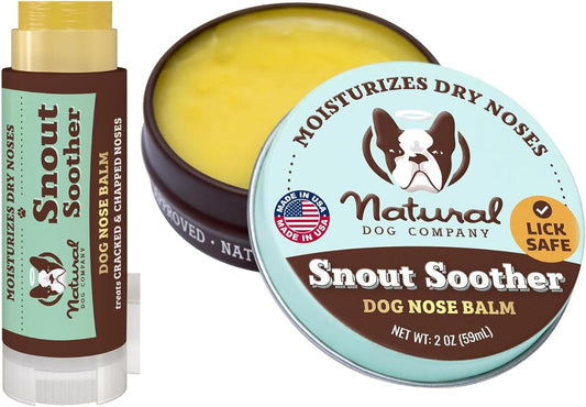 Natural Dog Company Snout Soother Bundle, Includes 2oz Tin + 0.15oz Stick, Dog Nose Balm for Chapped, Crusty and Dry Dog Noses, Organic, All Natural Ingredients, Packaging May Vary