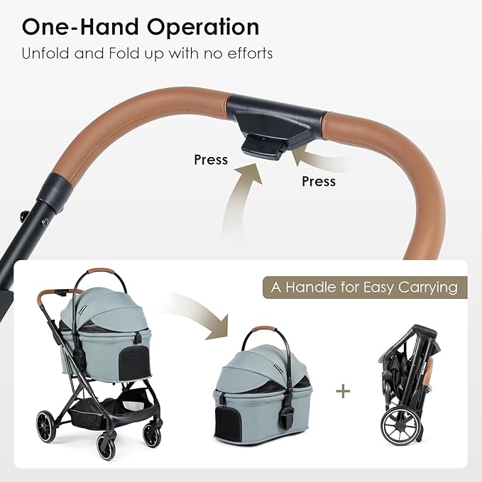 T6 Luxury Pet Stroller for Medium Dogs Up to 66lbs or 2 Small Pets – 3-in-1 Dog & Cat Stroller with Removable Carrier, Foldable & Lightweight (Green)