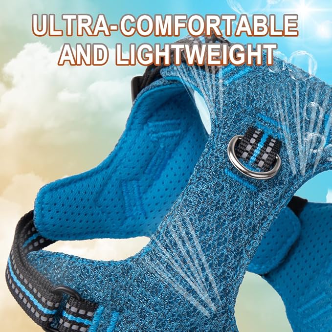 Dog Harness Step in Dog Vest Harness, Reflective Adjustable Puppy No Pull Harness Breathable Soft for Small and Medium Dogs Cats, Blue/Black, S