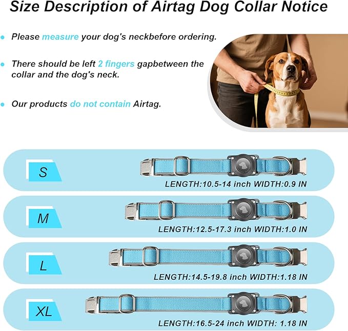 Waterproof Airtag Dog Collar - Nylon Collar with Durable Airtag Holder, Reflective&Anti-Lost with Safety Metal Buckle, Soft Padded Adjustable for Small Medium Large Dogs Blue M