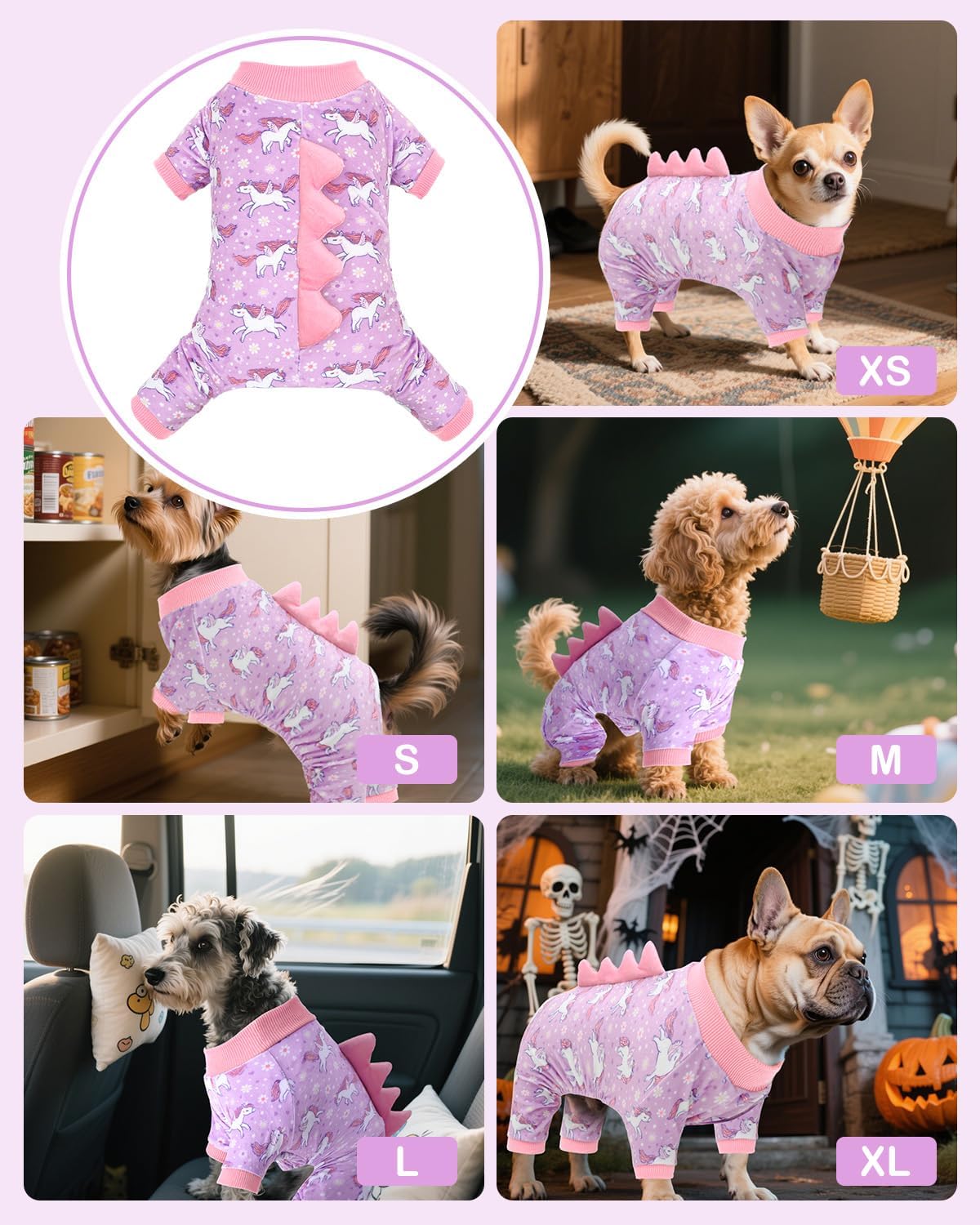 CuteBone Dinosaur Costume Dog Pajamas, Stretchy Spandex Crystal Velvet Sleepwear Coat for Small Dogs, Soft & Warm Pet Outfit Clothes for Cold Weather, Cozy Pullover Design COSP11XS