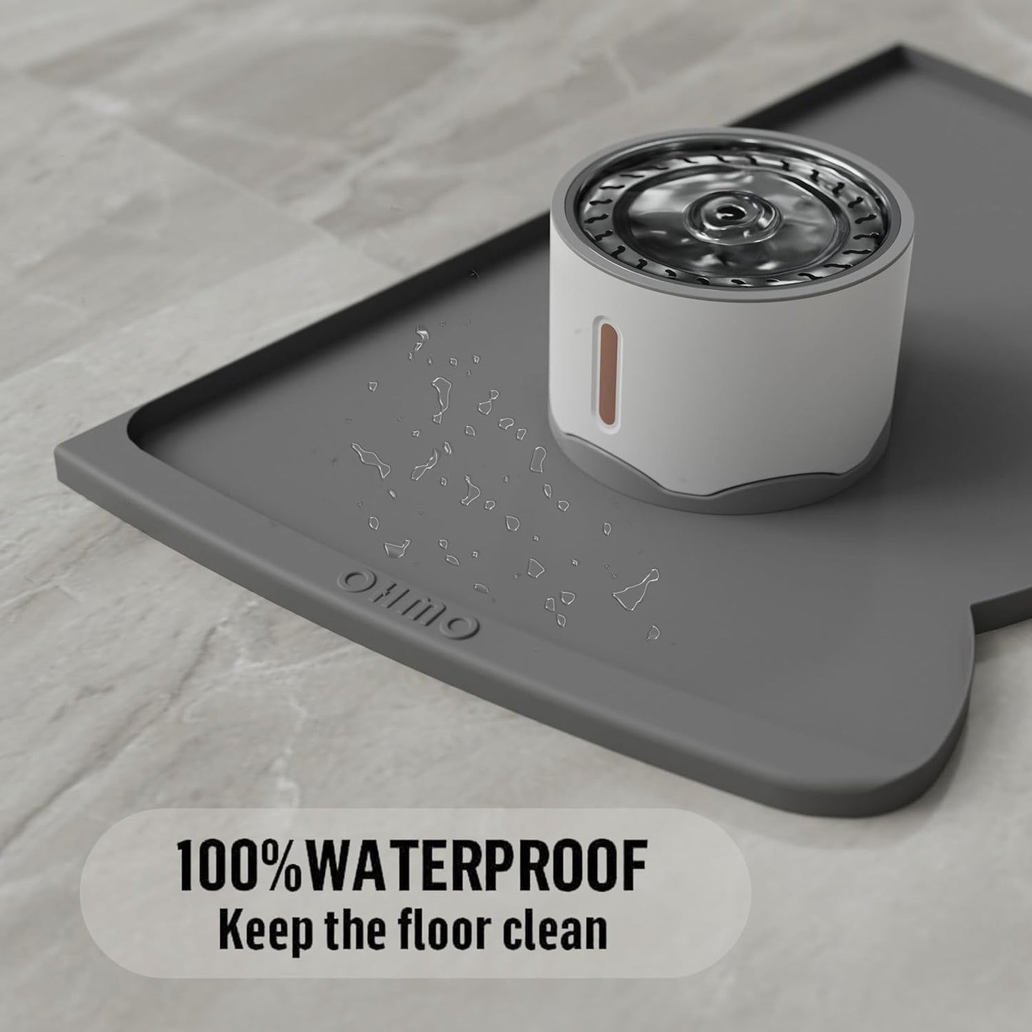 OHMO Dog Food Mat(Dark Grey, 24 * 15'') w/Residue Collection Pocket Silicone Pet Feeding Mat for Floor High Edges Anti Spills Waterproof Cat Water Bowl Tray, Easy Clean Placemat