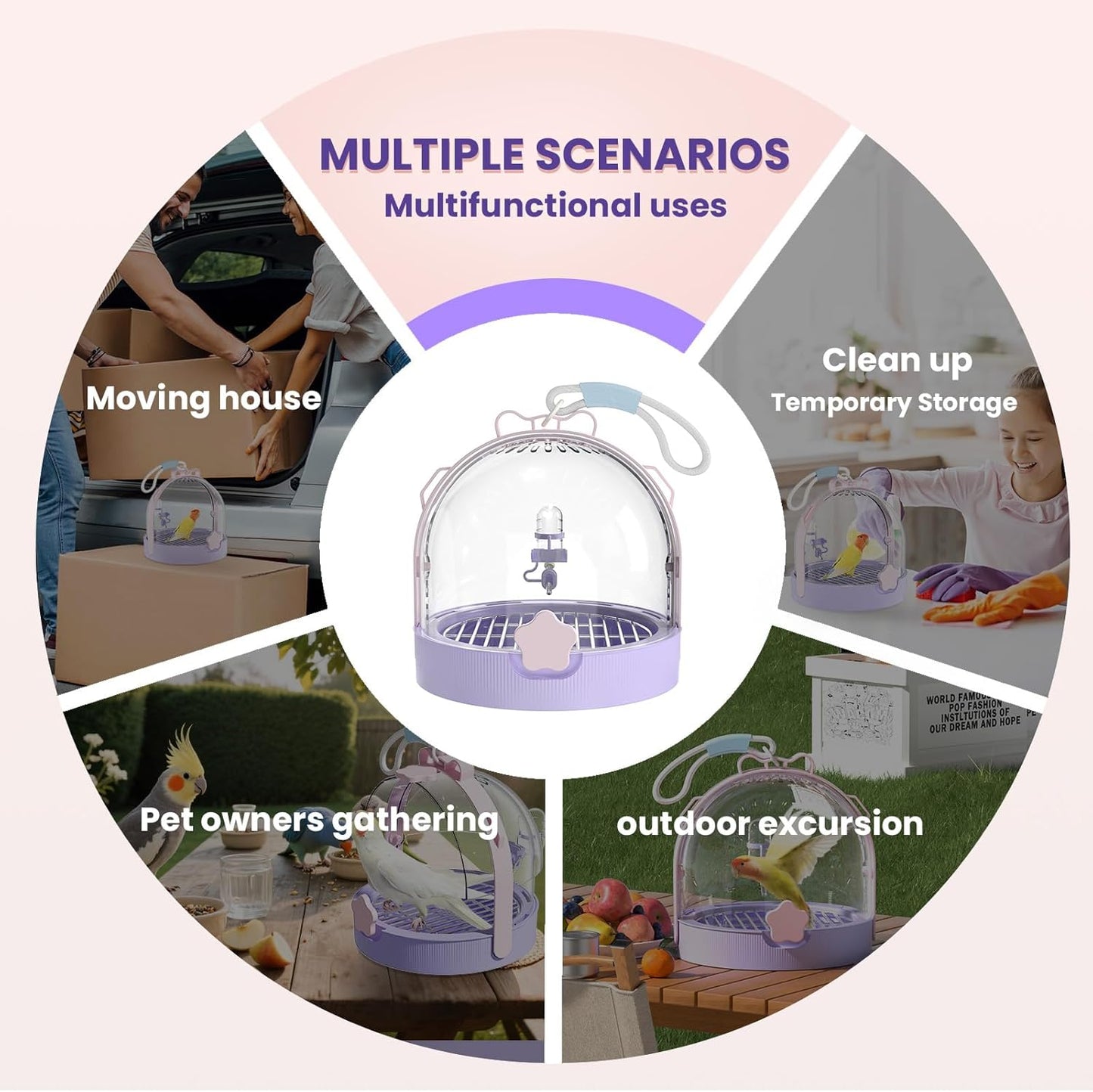 Birdcages,Carriers,Small Bird Travel Cage Carrier, Bird Carry Transport Bag,Small Animal Carrier,Travel Carry-Out Cage with Water Bottle (Purple)