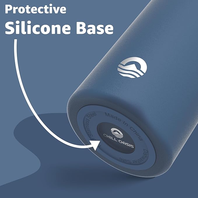 Chill Oasis Water Bottle | Compatible With Popular Flavor Cartridges | BPA Free, Leak Proof, Double-Walled Vacuum Insulated Stainless Steel, and Dishwasher Safe | Cold for 24 Hours (Navy, 12oz)