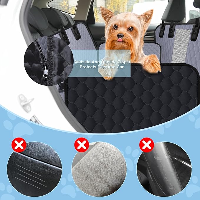 Dog Car Seat Cover for Back Seat, Waterproof Protector with Side Flaps, Scratchproof Hammock, Non-Slip Bottom for Cars/Trucks/SUVs (Grey02)