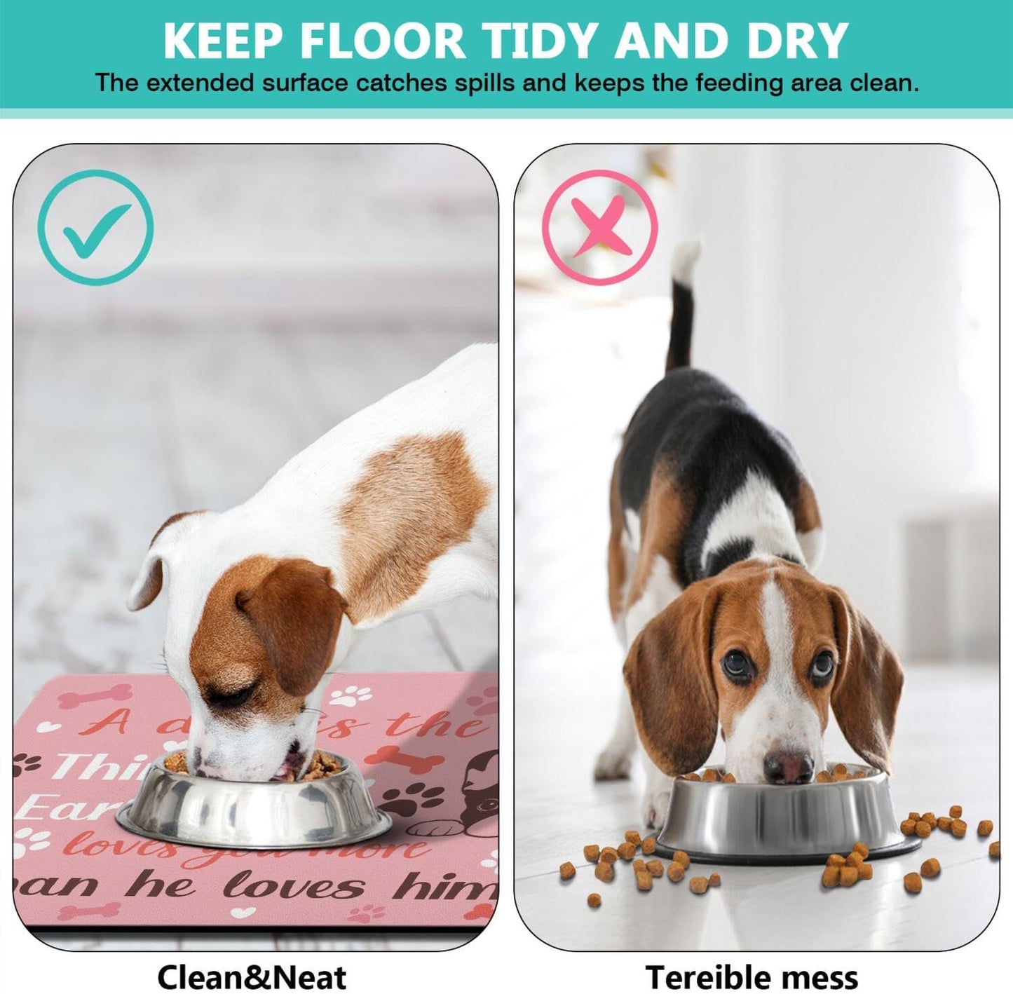 Pet Feeding Mat for Floors Waterproof Dog Mat for Food and Water Absorbent Quick Dry Non Slip mat for Cat Bowls