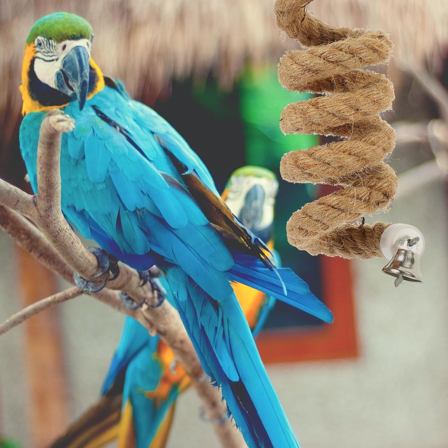 Parrot Toys Bird Spiral Rope Perch Jute Parrot Swing Climbing Standing Toys Chewing Toys Bungee Bird Toys 1m Parakeet Toys