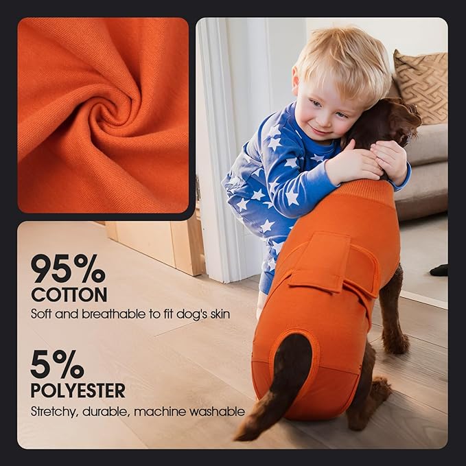 FUAMEY Dog Recovery Suit Male,Dogs Surgery Neuter Suits Puppy Spay Shirts for Female Protect Dog's Skin Anti Licking Abdominal Wounds Doggie Onesie Pet Bodysuit Alternative to Cone Orange M