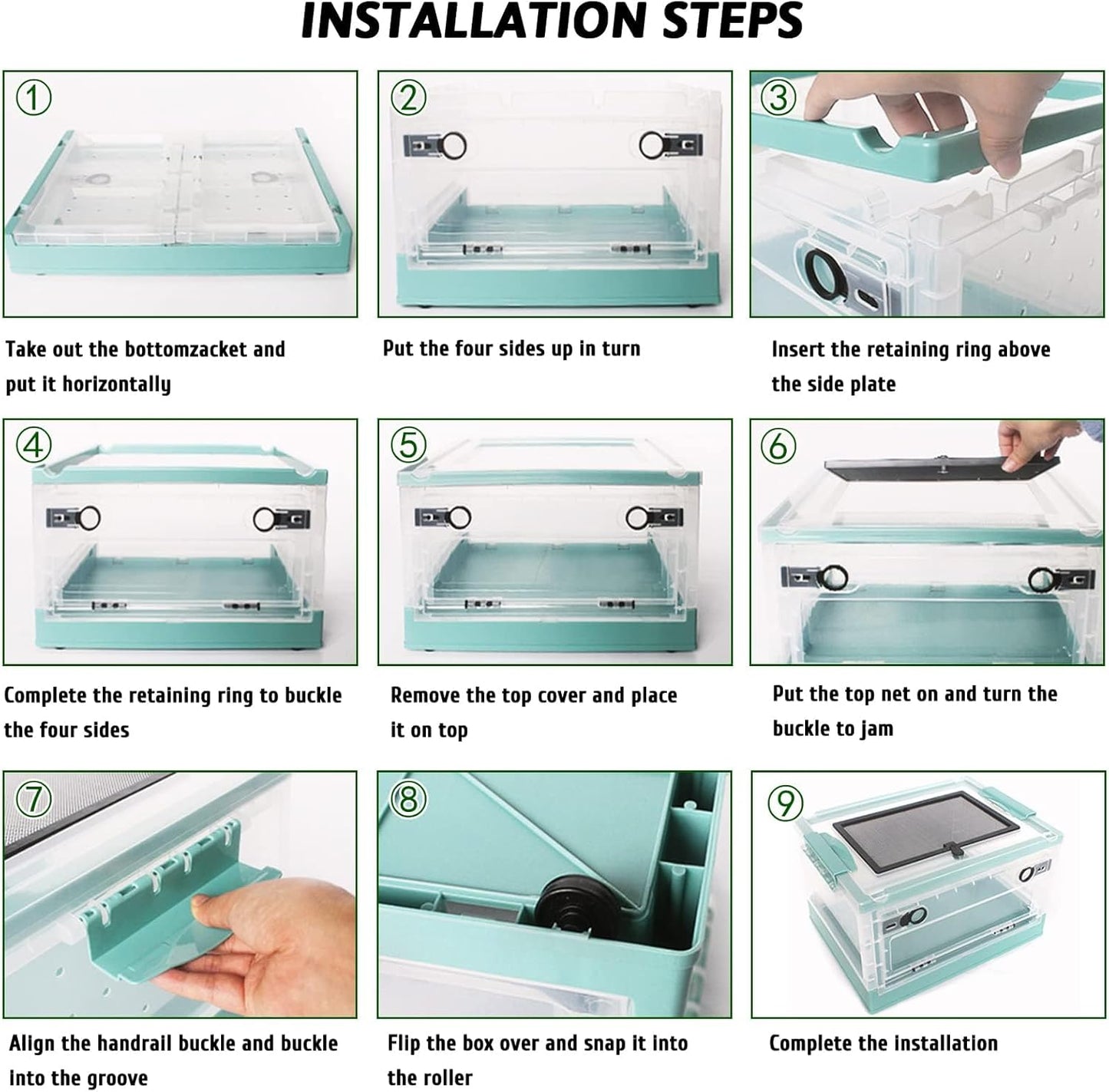Hamiledyi Collapsible Gecko Tank Starter Kits, Reptile Travel Carrier 15.6" x 11.6" x 9.4" Small Portable Habitat Cages for Leopard Gecko, Bearded Dragon, Snake, Tortoise（Blue）