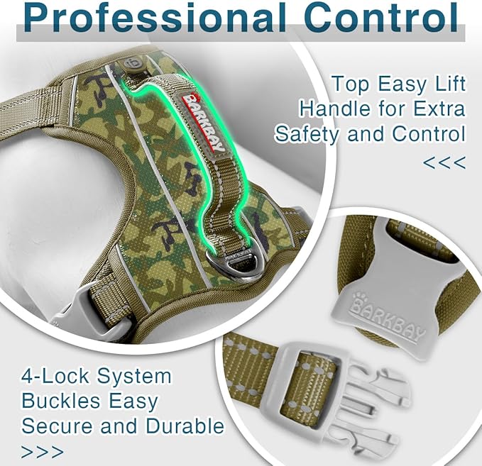 BARKBAY Dog Harness No Pull with ID Tag Pocket - Heavy Duty, Reflective, Easy Control for Large Dogs(Camo,S)