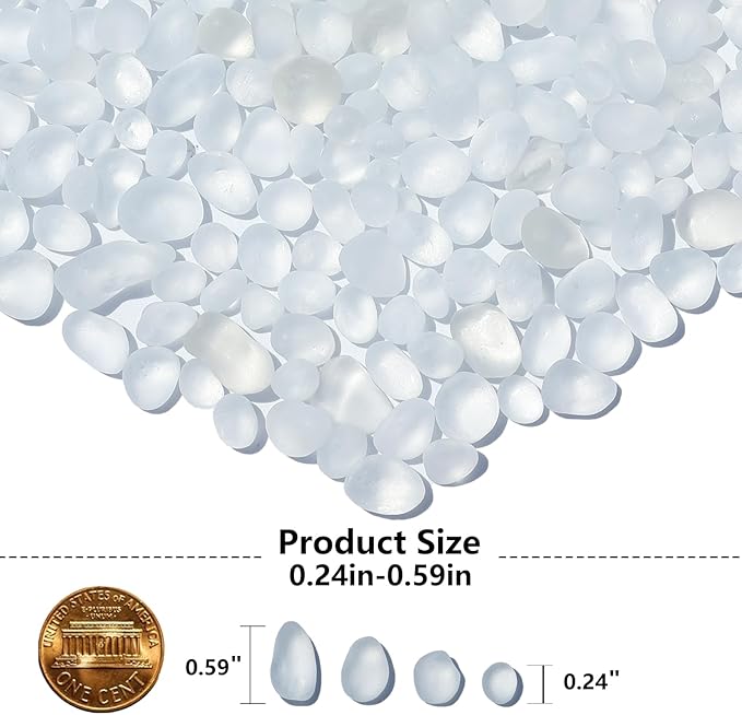 Sea Glass Stones - 2.9LB/46.4oz White Frosted Glass Pebbles Gemstones - Perfect for Aquarium Rocks, Fish Tank Gravel, Vase Fillers, Seaglass DIY Crafts, and Home Decor