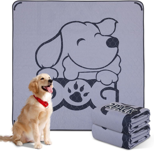 2 Pack Washable Puppy Pads for Dogs: 41x41In Reusable Pee Pads with Absorbent Whelping Features - Waterproof Non-Slip Dog Rug Protector for Potty Training, Beds, Couches, and Carpets, Gray
