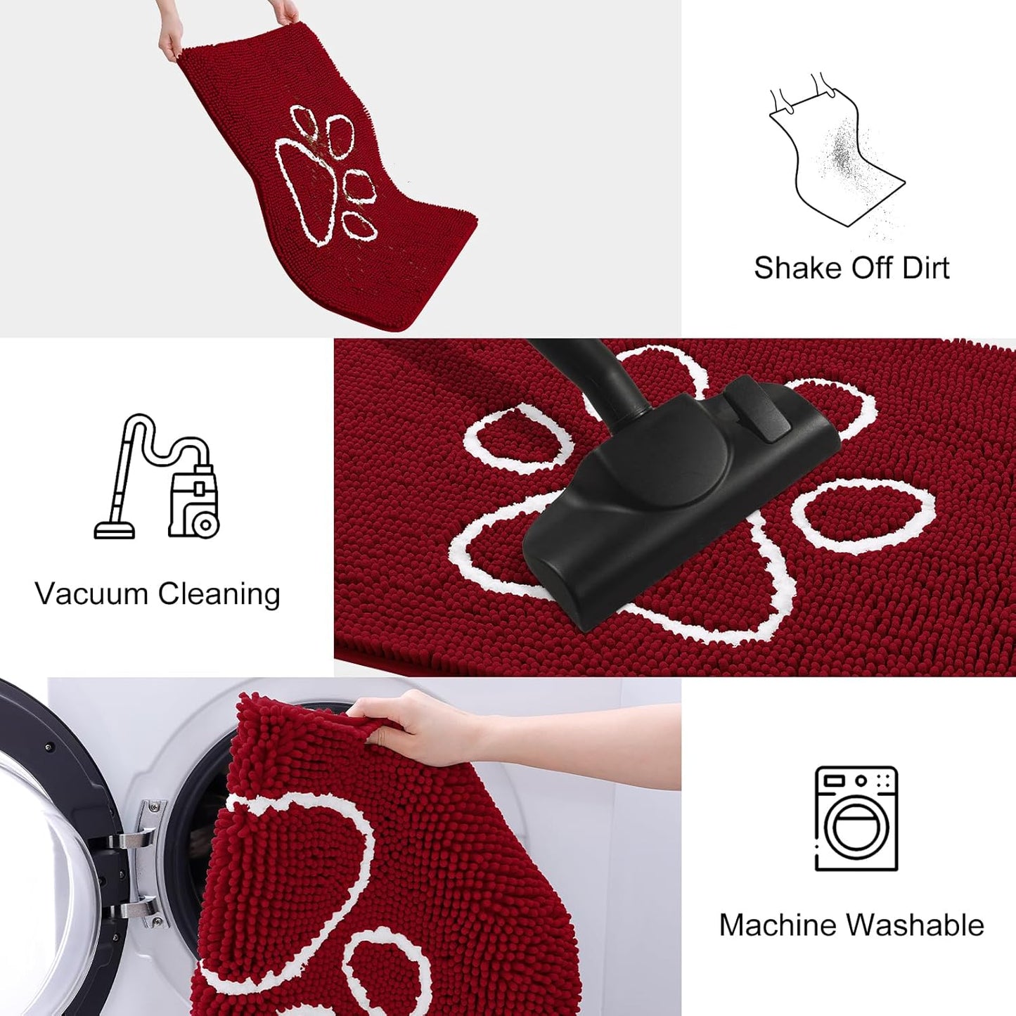 Smiry Dog Door Mat for Muddy Paws, Absorbent Dirt Trapper Non Slip Quick Dry Washable Chenille Mat for Mud Dogs, Entry Rug for Indoor and Outdoor (30x20 Inches, Red)