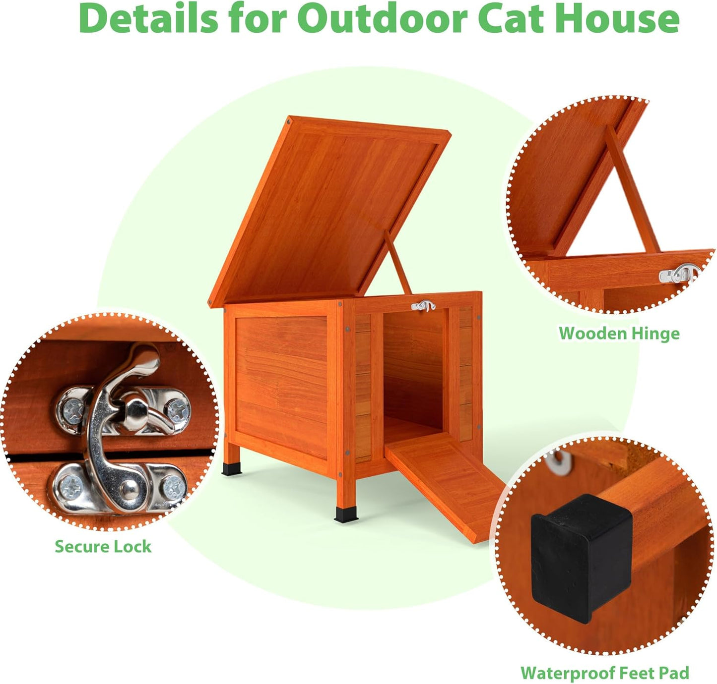 Coziwow Rabbit Hutch, Outdoor Cat House Weatherproof, Bunny Cage Indoor with Openable, Portable Small Animals Shelters with Nonslip Ramp for Hideout Rabbits/Feral Cats/Chicken/Small Animals-Orange