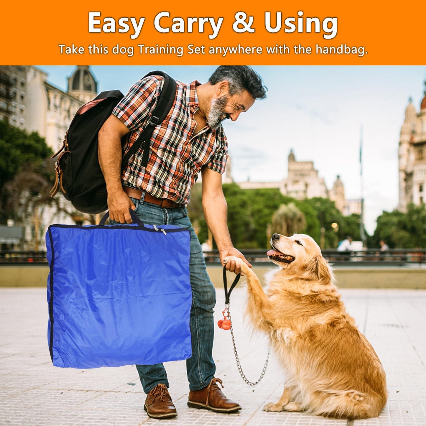 Dog Agility Training Equipment Set Outdoor Indoor Game, Tire Jump + Hurdle Jump, Tunnel, Weave Poles, Pause Box, 2 Toy Balls, 2 Flying Discs, 1 Whistle, 1 Bag, Backyard Premium Dog Obstacle Course Kit