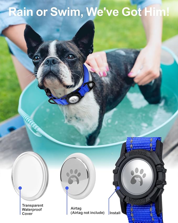 TagME Airtag Dog Collar,Waterproof Reflective Pet Collar with Airtag Holder,Soft Padded and Double D-Rings for Puppy,Navy Blue