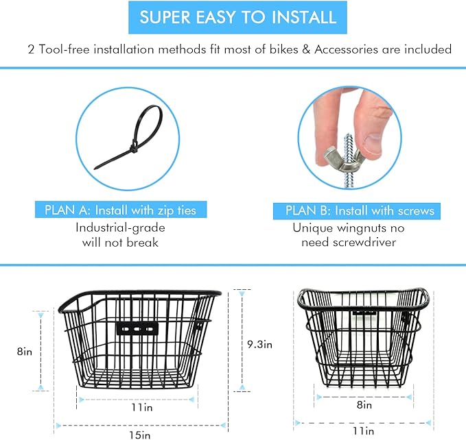 Rear Bike Basket, Tool-Free Install, Dog/Pet Carrier, Ebike Electric Bicycle Back Cargo Basket, Fits Most Rear Racks, with Waterproof Cover, Cargo Net