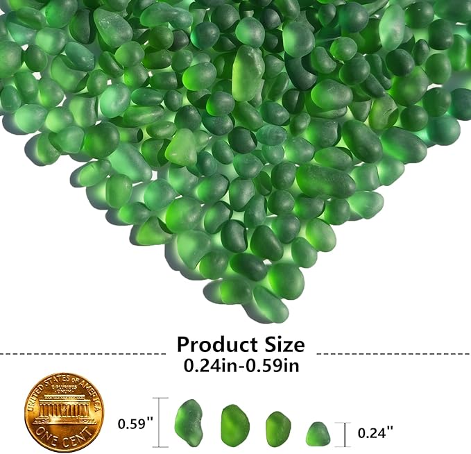 Sea Glass Stones - 0.9LB Green Frosted Glass Pebbles Gemstones - Perfect for Aquarium Rocks, Fish Tank Gravel, Vase Fillers, DIY Crafts, and Home Decor