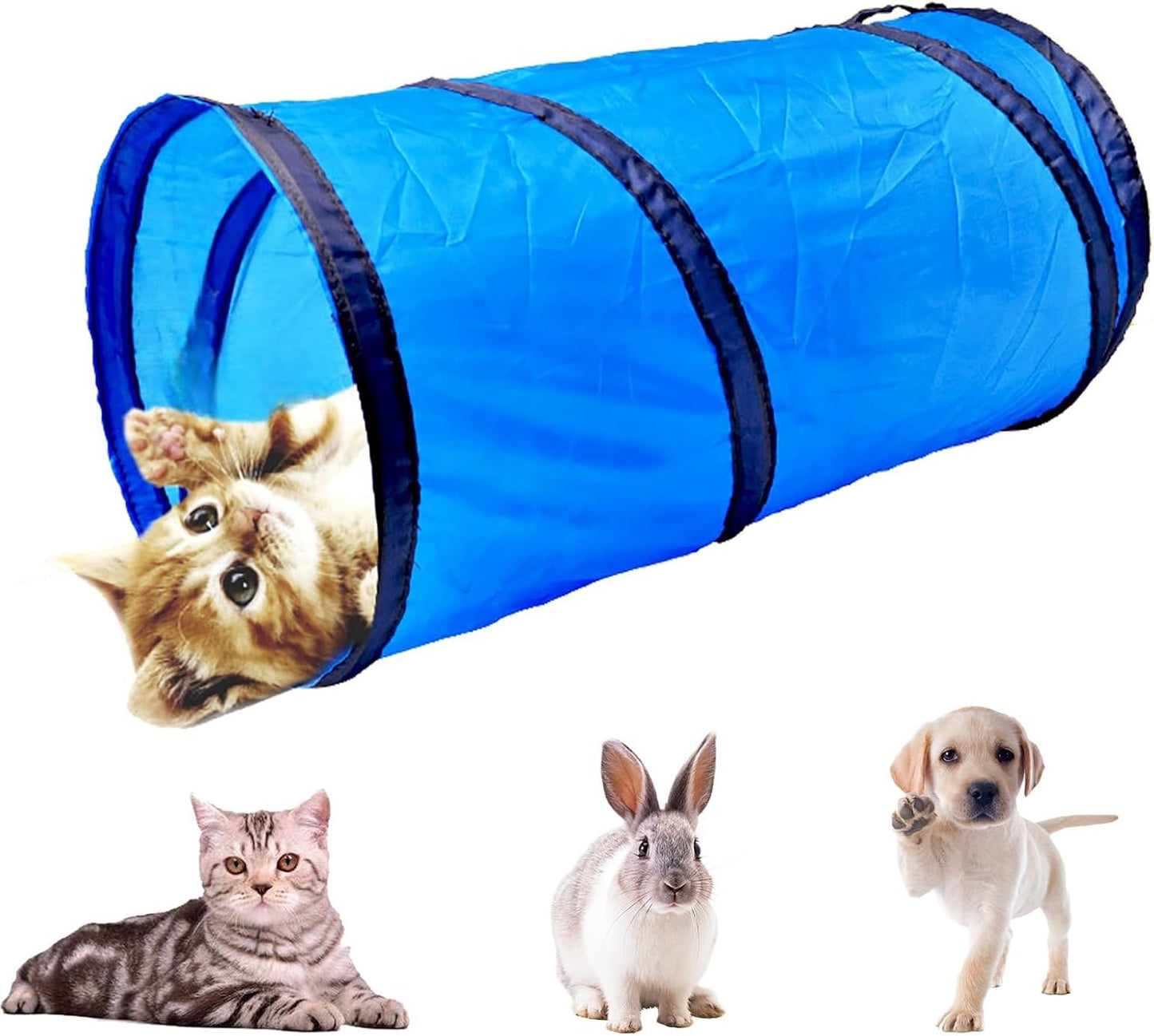 iCAGY Foldable Spiral Cat Tunnel - Indoor Toy for Small Cats, Kittens, and Rabbits - Tube for Interactive Play and Outdoor Fun - Pet Activity Toy Royal Blue 20" 3 Pcs