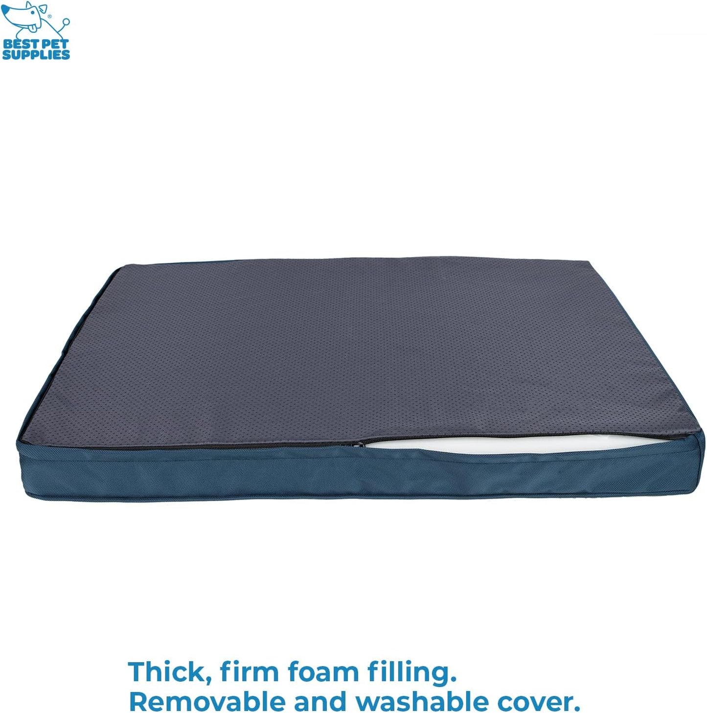 Best Pet Supplies Cute Dog Crate Mat Flat Bed with Waterproof Exterior, Thick Orthopedic Egg Foam Mattress, and Soft Sherpa Fleece Cover for Small, Medium, and Large Breeds - Blue, 30X20X3