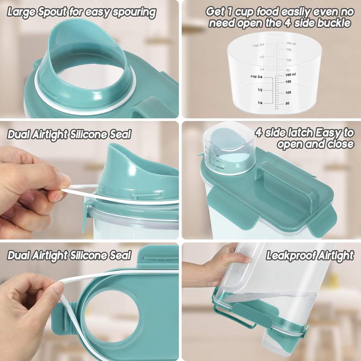 5-7Lbs Dog Cat Food Storage Container with Upgraded Large Nozzle BPA-free, 4 Snap Seals Plastic Pet Food Storage Containers with Handles (2, Elegant Blue, 5L)