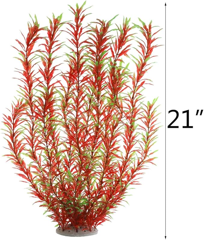 Aquarium Plastic Plants Large, Artificial Plastic Long Fish Tank Plants Decoration Ornaments Safe for All Fish 21 Inches Tall (J07 Wine&Green)