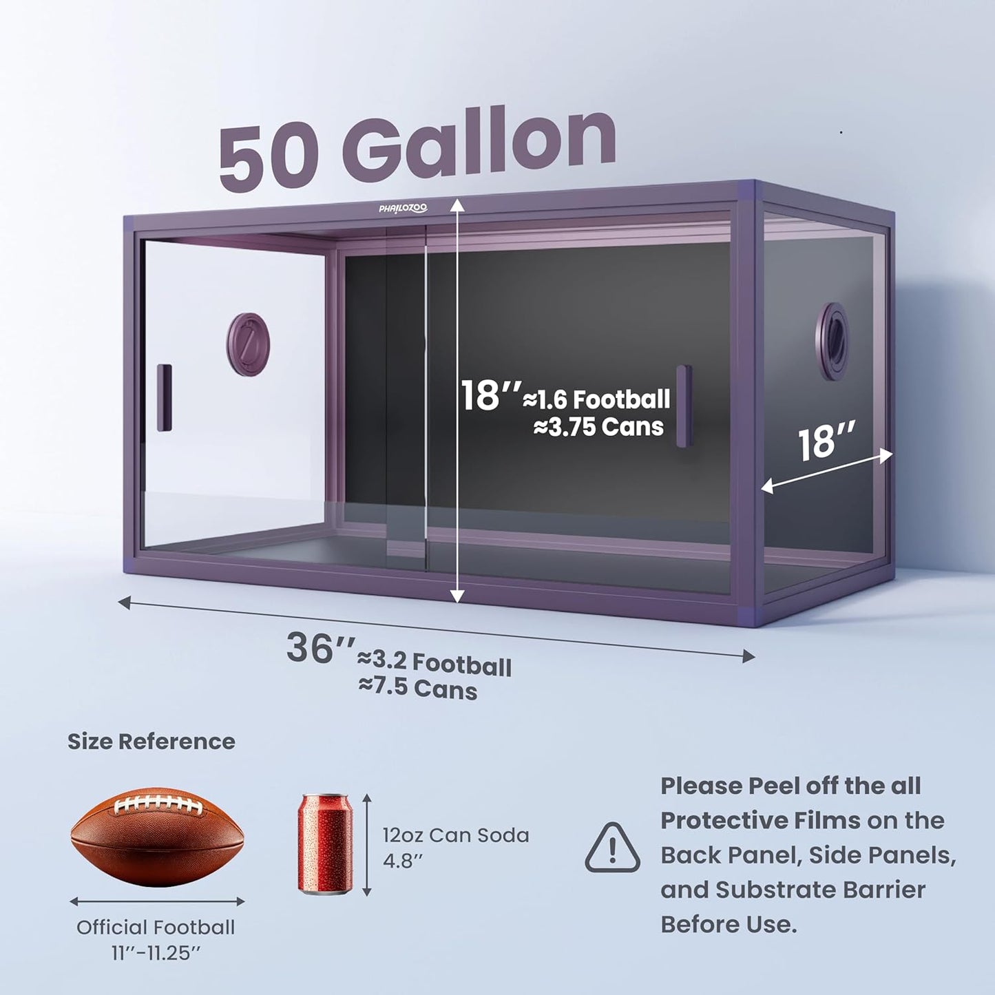 50 Gallon Bearded Dragon Tank, Reptile Enclosure for Easy Maintenance, Front Opening Reptile Tank with Top Screen Ventilation & Glass Sliding Door 36''x18''x18''