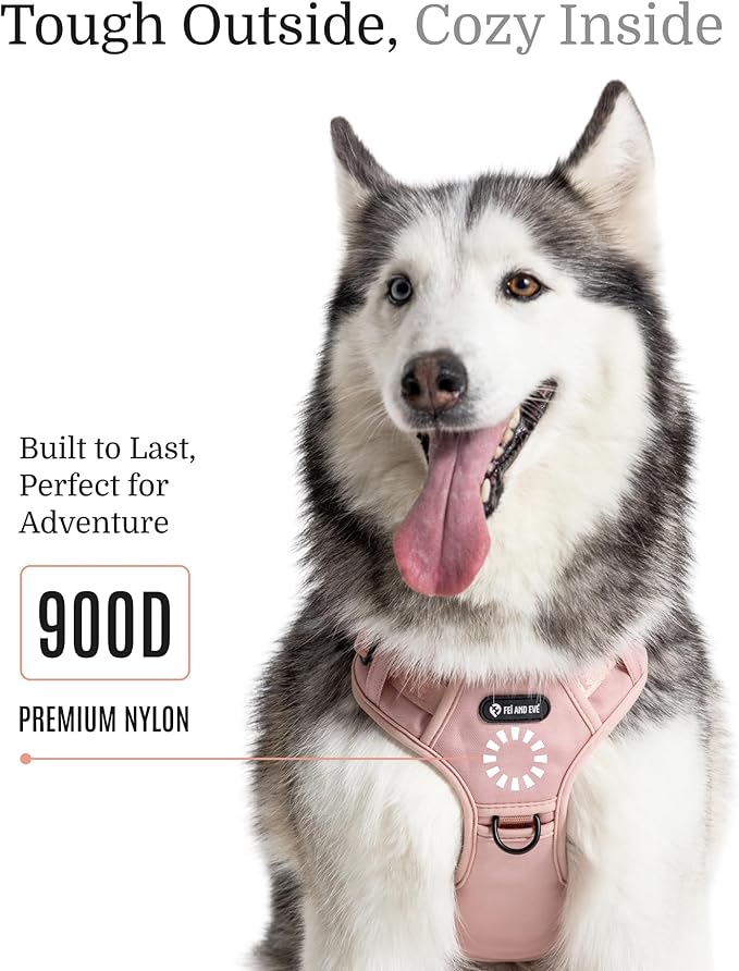 2025 New Edition, Fei & Eve MagEase Dog Harness - 3-Second Magnetic Buckles | 3-Point No-Pull Control | Heavy-Duty 900D Nylon | Dual Safety Handles | Breathable Mesh | Adjustable Fit | Medium, Pink