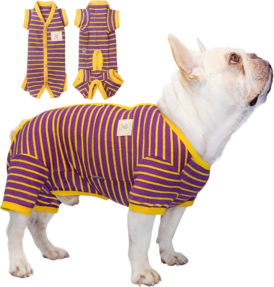 TONY HOBY Dog Pajamas, Male Dogs Warm Pajama with Thermal, Dog Jumpsuit Pajamas for Small Medium Dogs (Purple&Yellow, Boy, XL)
