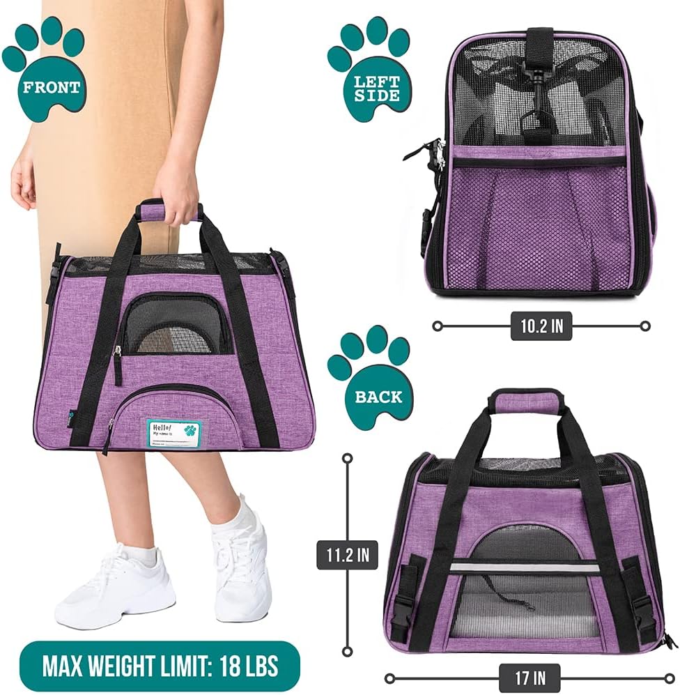 PetAmi Airline Approved Pet Carrier for Cat, Soft Sided Dog Carrier for Small Dog, Cat Travel Supply Accessories Indoor Cat, Ventilated Pet Carrying Bag Medium Large Kitten Puppy, Small Heather Purple