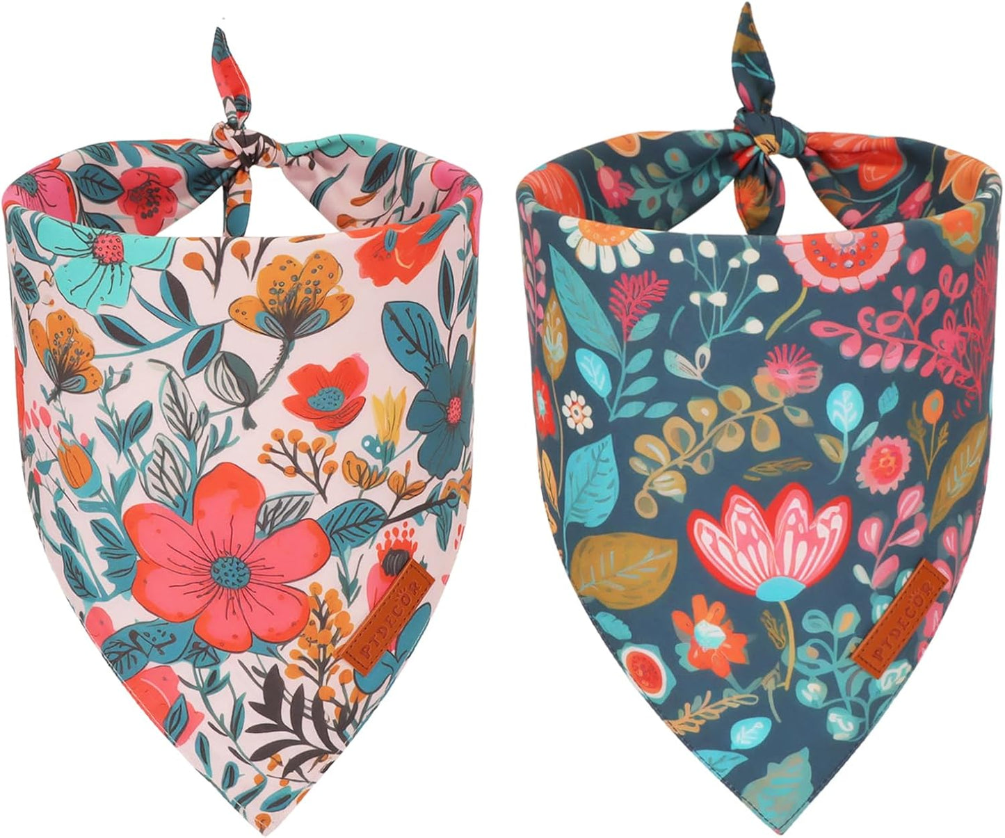 PTDECOR Flower Dog Bandana,2 Pcs Floral Reversible Dog Scarf, Multi Size, Triangle Pet Bandanas for Medium Large Dogs (Flower, Large)