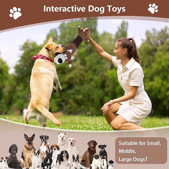 Squeaky Dog Toys with Crinkle Paper, Tough Puppy Toys and Plush Dog Chew Toy, Interactive Tug of War Dog Toy for Small, Medium and Large Breed Dogs