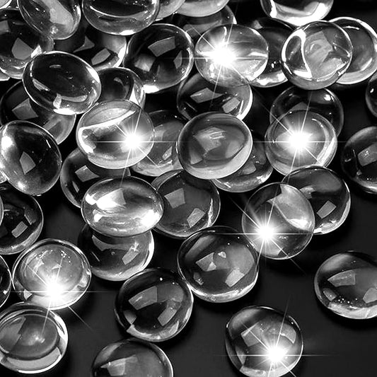 2LB Clear Flat Glass Marbles for Vases, Gemstone Beads Vase Filler Decorative Glass Pebbles for Fish Tank, DIY Crafts, Aquarium Decor Rocks