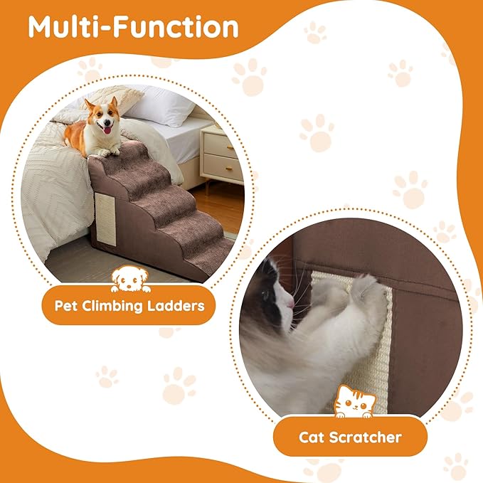 Dogs Steps for Bed, Dog Stairs for Small Dogs, 2-Step Dog Ramp for Bed, Couch, Sofa, and Chairs, Non-Slip Bottom Design, Cat Scratching, High Density Foam Portable Pet Step, Indoor, Coffee
