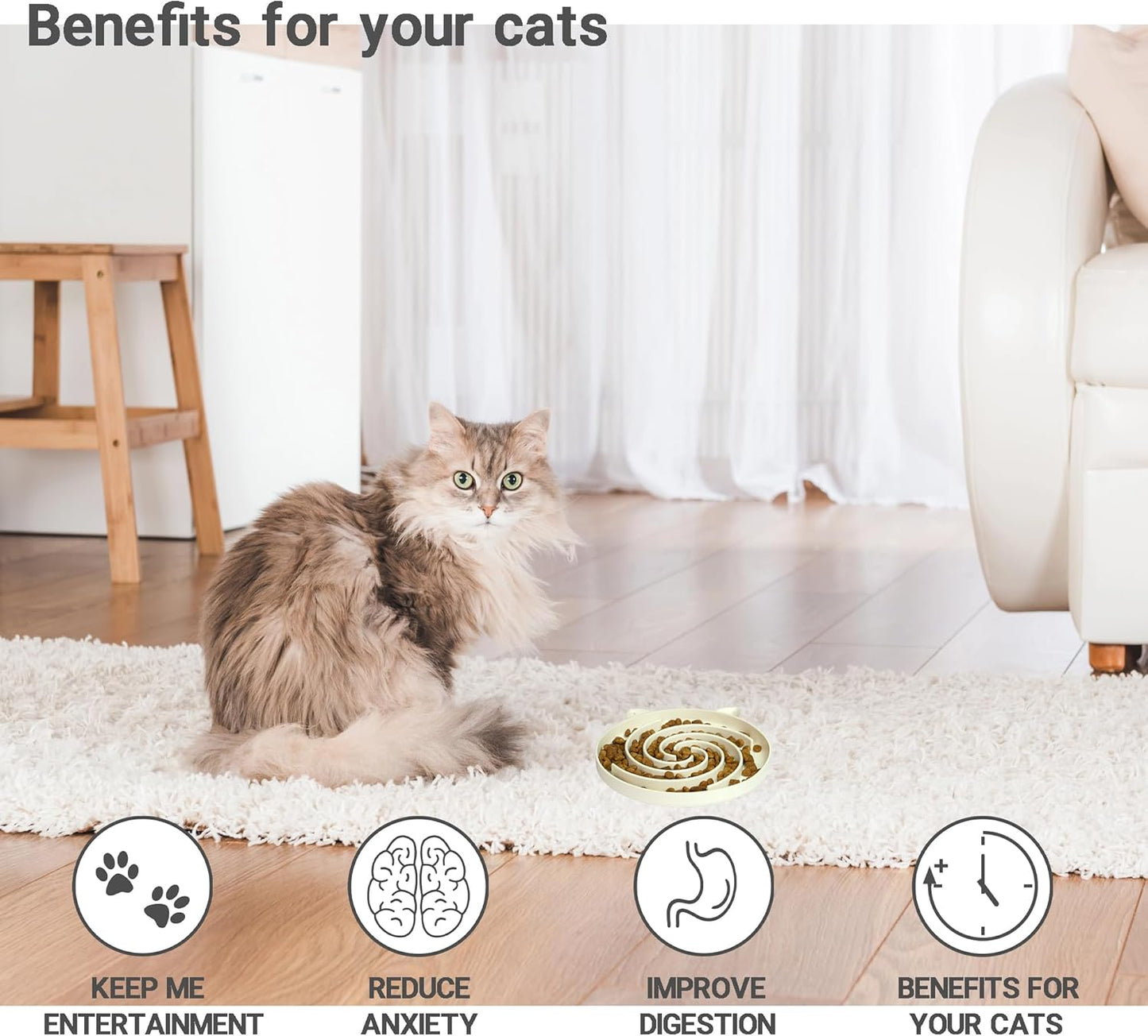 Slow Feeder Cat Bowl, Easy to Clean Silicone Bowl, Ideal for Dry and Wet Food (Purple and White)