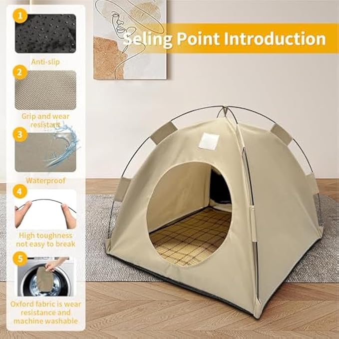BreezyDen Pop-Up Pet Tent – Portable Indoor/Outdoor Cat Tent, Waterproof Pet Hideaway for Cats & Small Dogs with Mesh Window, Anti-Slip Base & Washable Design (Coffee, S (4 catties Kitten))
