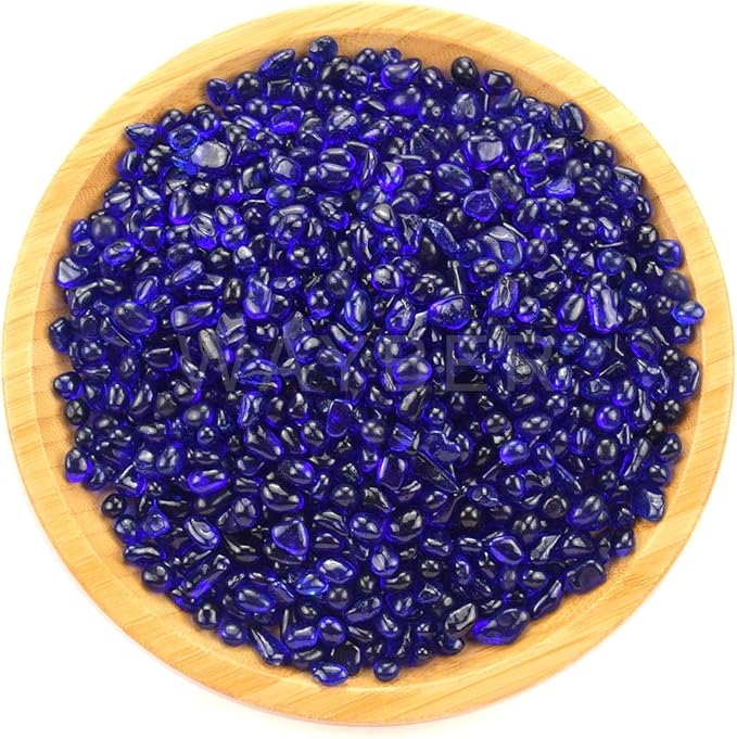WAYBER Glass Stones, 1Lb/460g Irregular Sea Glass Pebbles Non-Toxic Artificial Gemstones for Gem Display/Vase Filler/Terrarium Flowerpot Aquarium Turtle Tank Decoration, Dark Blue