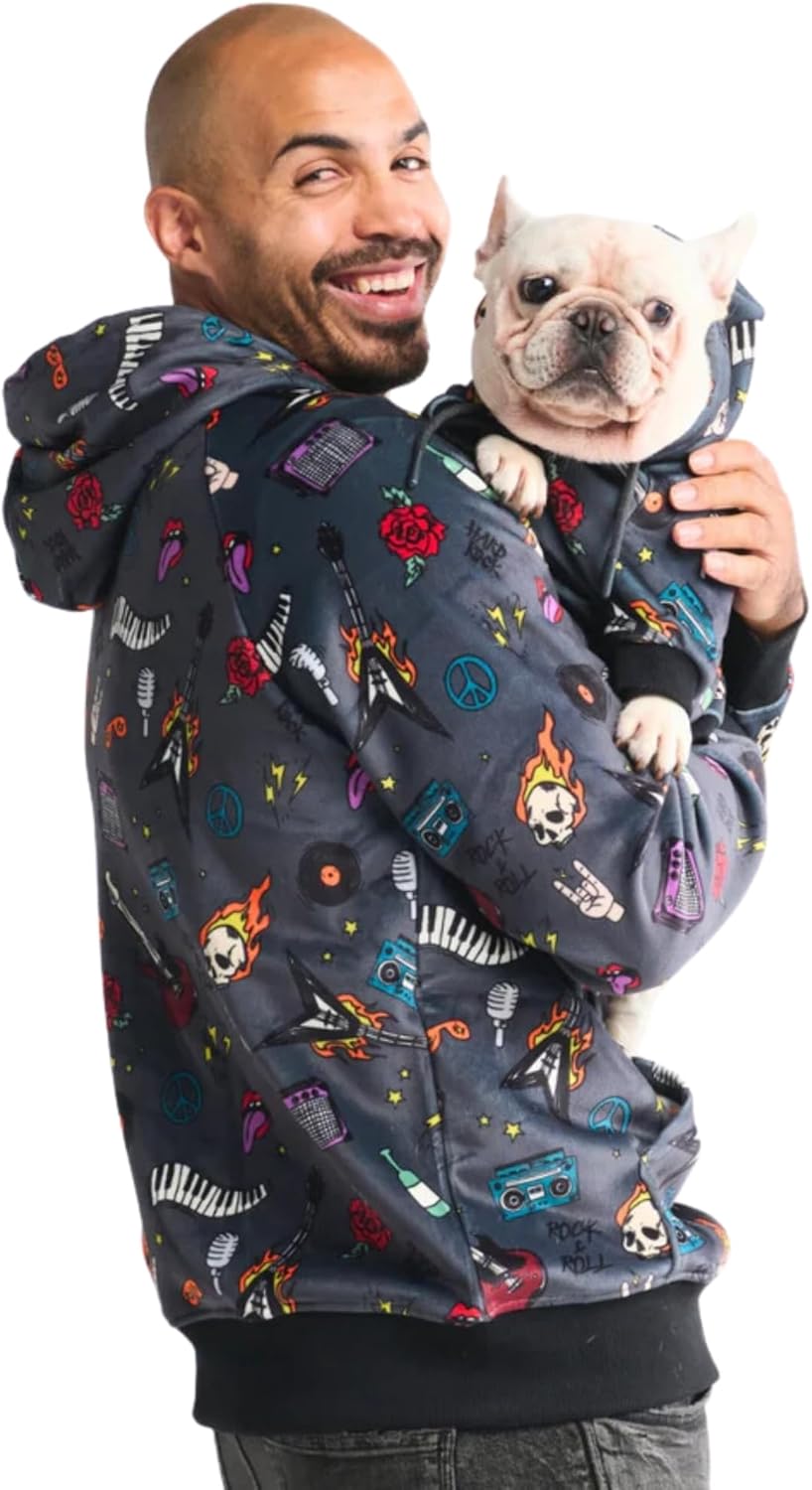 Spark Paws Dog Hoodie – Premium Dog Sweater for Small, Medium, and Large Dogs | Warm Outfits for French Bulldogs, Pitbull, Puppy, Winter Jacket Alternative - Rock and Roll - S