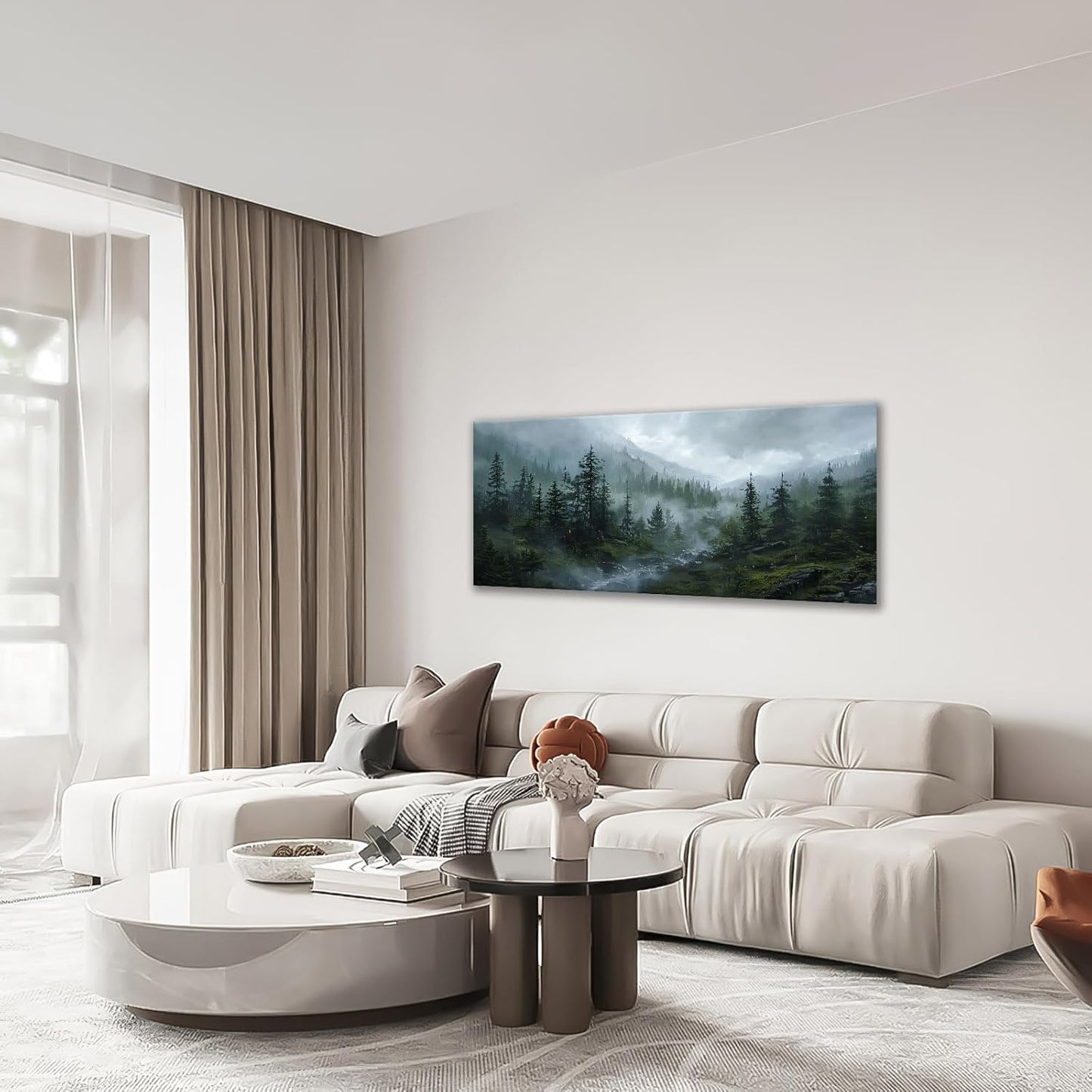 Large Forest Wall Art Nature Misty Mountain Canvas Living Room Tree Landscape Pictures Framed Prints Oversize Wall Decor Painting Artwork for Bedroom Dining Home 60"x30"