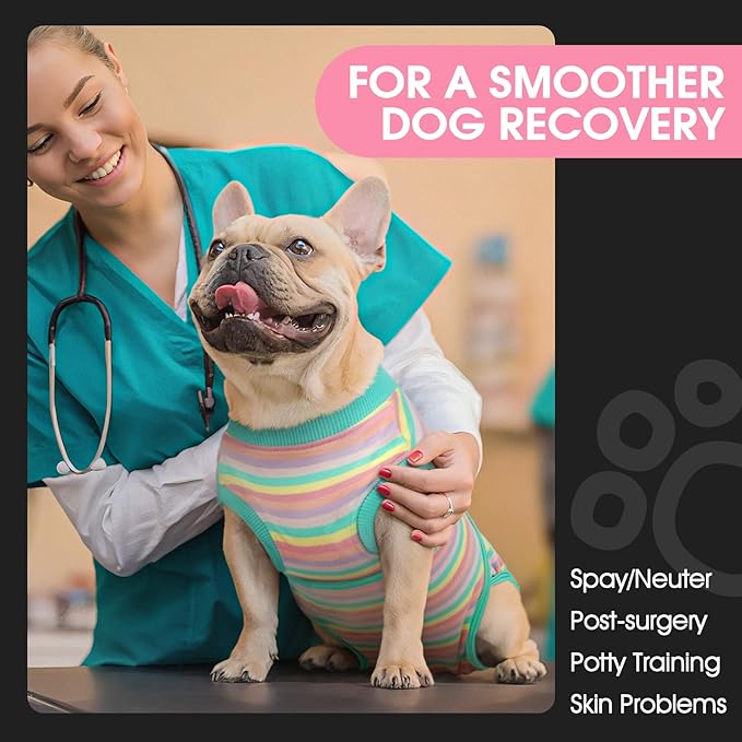 FUAMEY Recovery Suit for Dogs After Surgery,Soft Breathable Dog Bodysuit E-Collar & Cone Alternative Surgical Suit,Male Female Dog Neuter Spay Suits Anti Licking Wounds Onesie Mint Green Stripes XS