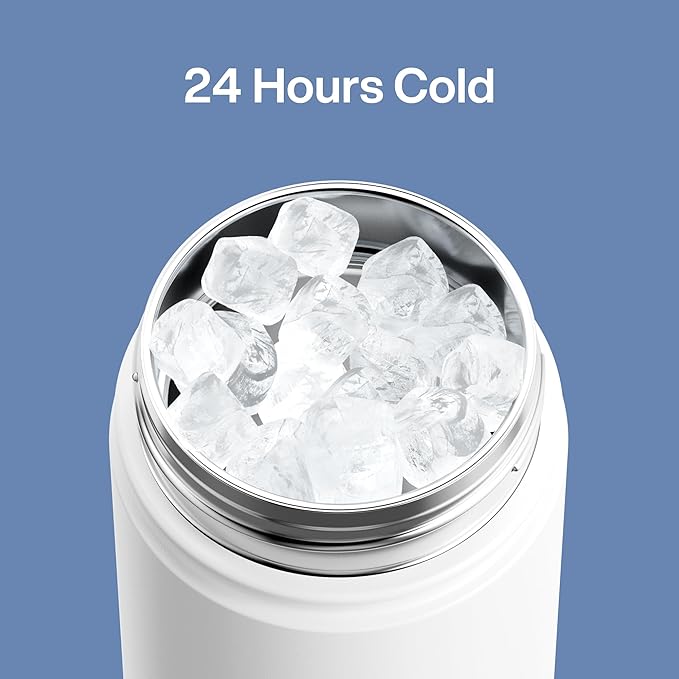 Insulated Water Bottle with Straw Stainless Steel Water Bottle, Leak-Proof, BPA-Free, Double Wall Vacuum Keeps Cold for 24 Hours for Sports, Travel, School (18 oz, Polar White)