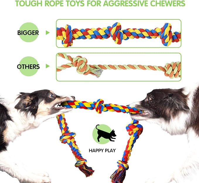Large Tough Chew Toys for Aggressive Chewers Large Breed,Heavy Duty Dental Rope Toys Kit for Medium Dogs,5 Knots Indestructible Cotton Puppy Teething Chew Tug Toy Set of 9