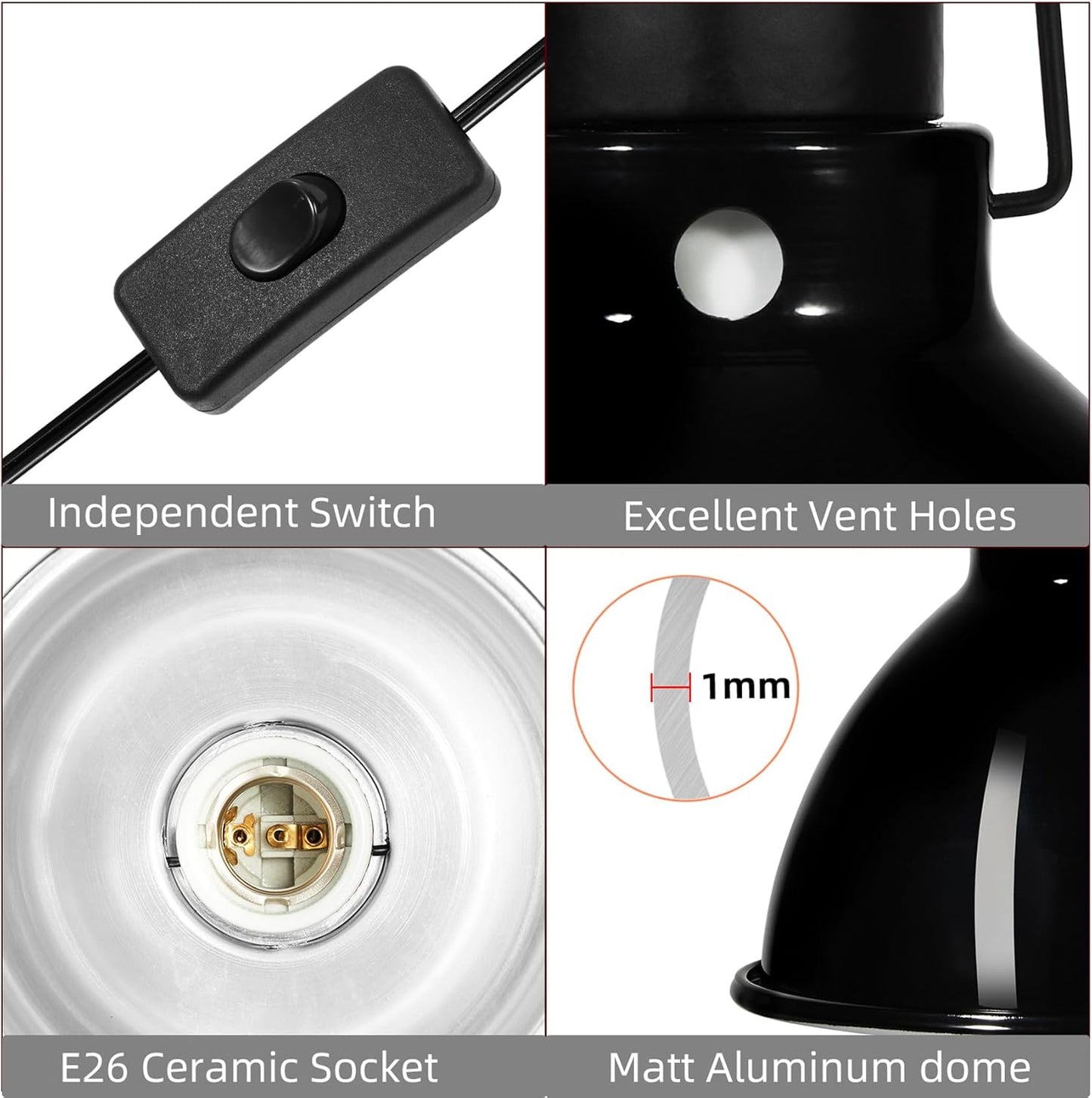 DXOPHIEX 5.5 inch Dome Reptile Light Fixture Reptile Heat Lamp UVB Light Fixture for Bearded Dragon, Lizard, Hermit Crab, Turtle Tank and Terrarium（Max 100W）