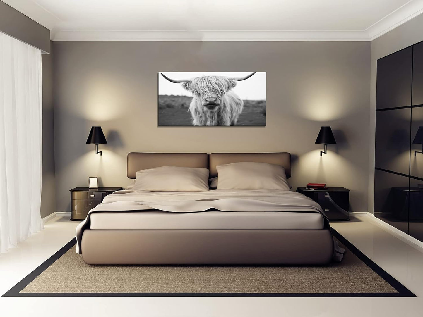 XXMWallArt FC3662 Highland Cow Canvas Art - Black and White Animal Wall Decor for Living Room, Bedroom, Office