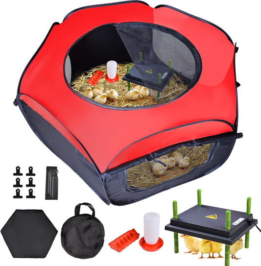 Chicken Brooder Box for Chick Starter Kit - 10 * 12inch Brooder Heating Plate Chick Brooder Pen/Baby Chicken Brooder Box 4-in-1 Bundles with Chicken Feeder, Waterer (Brooder Set)