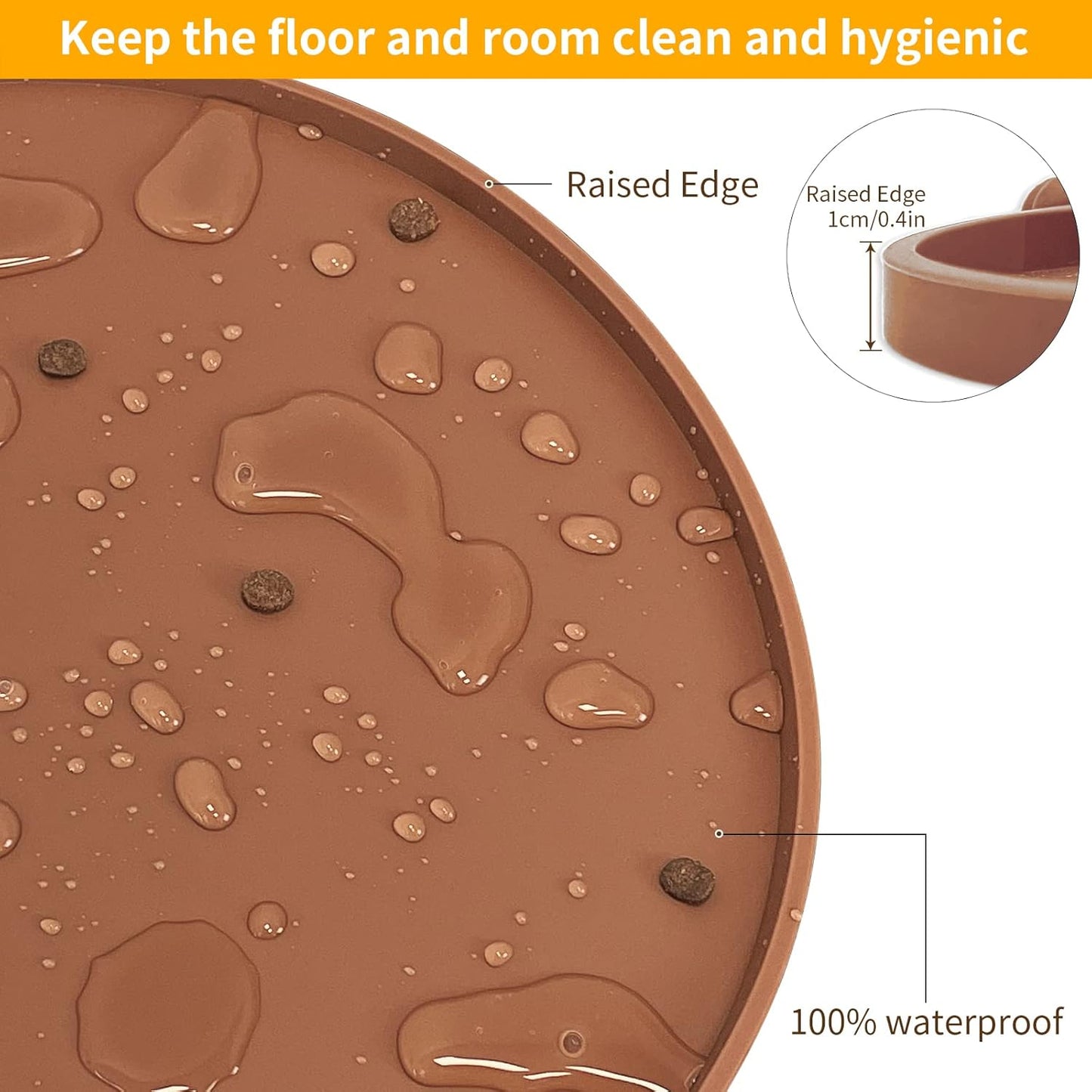 KPWACD Pet Placemat for Dog and Cat, Waterproof Silicone Dogs Feeding Bowl Mat Prevent Food and Water Overflow, High-Lips Puppy Dish Mats Suitable for Small Medium Big Pets, Brown, 19" * 12"